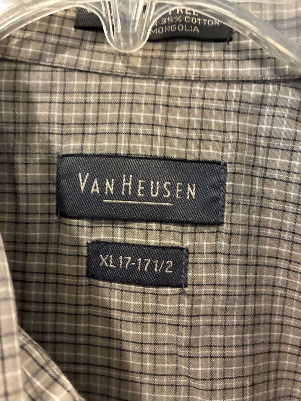 Van Heusen Men's Kahki/Brown Plaid Button-Up Short Sleeved Shirt - XL